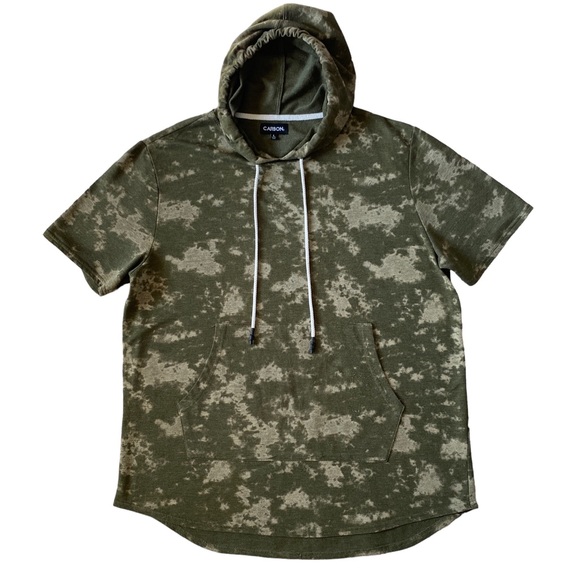 Carbon men’s large camouflage short sleeve hooded shirt with a kangaroo pocket - Picture 2 of 10